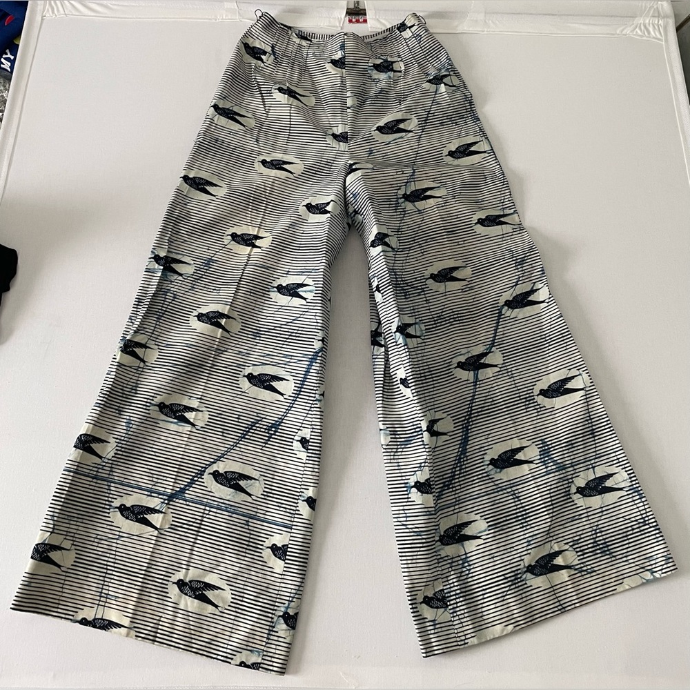 Vintage Addenda Pressed Flare High Rise Bird Fabric Pants size 4/6